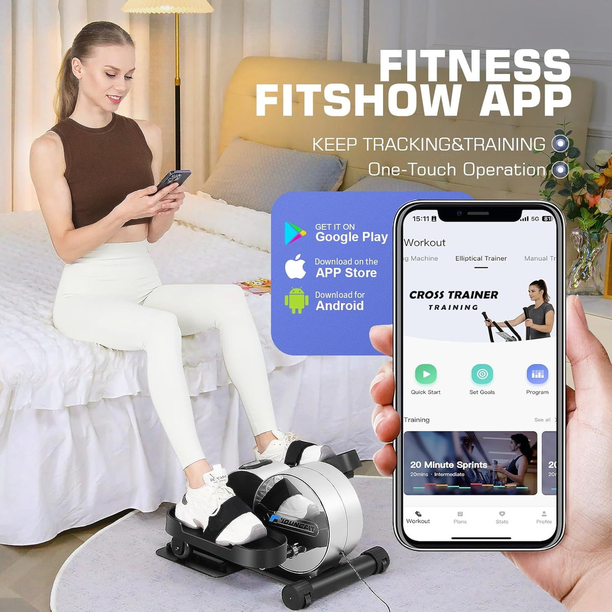 Under Desk Elliptical, Electric Seated Foot Pedal Exerciser with LCD Display Monitor, Remote Control M884
