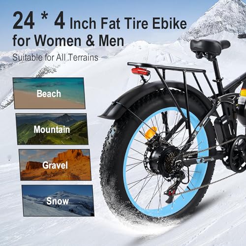 3000W Peak Fat-Tire Dual Motor Electric-Bicycle 52V 25AH Battery 38MPH Full Suspension 24 Inch Ebike E39646