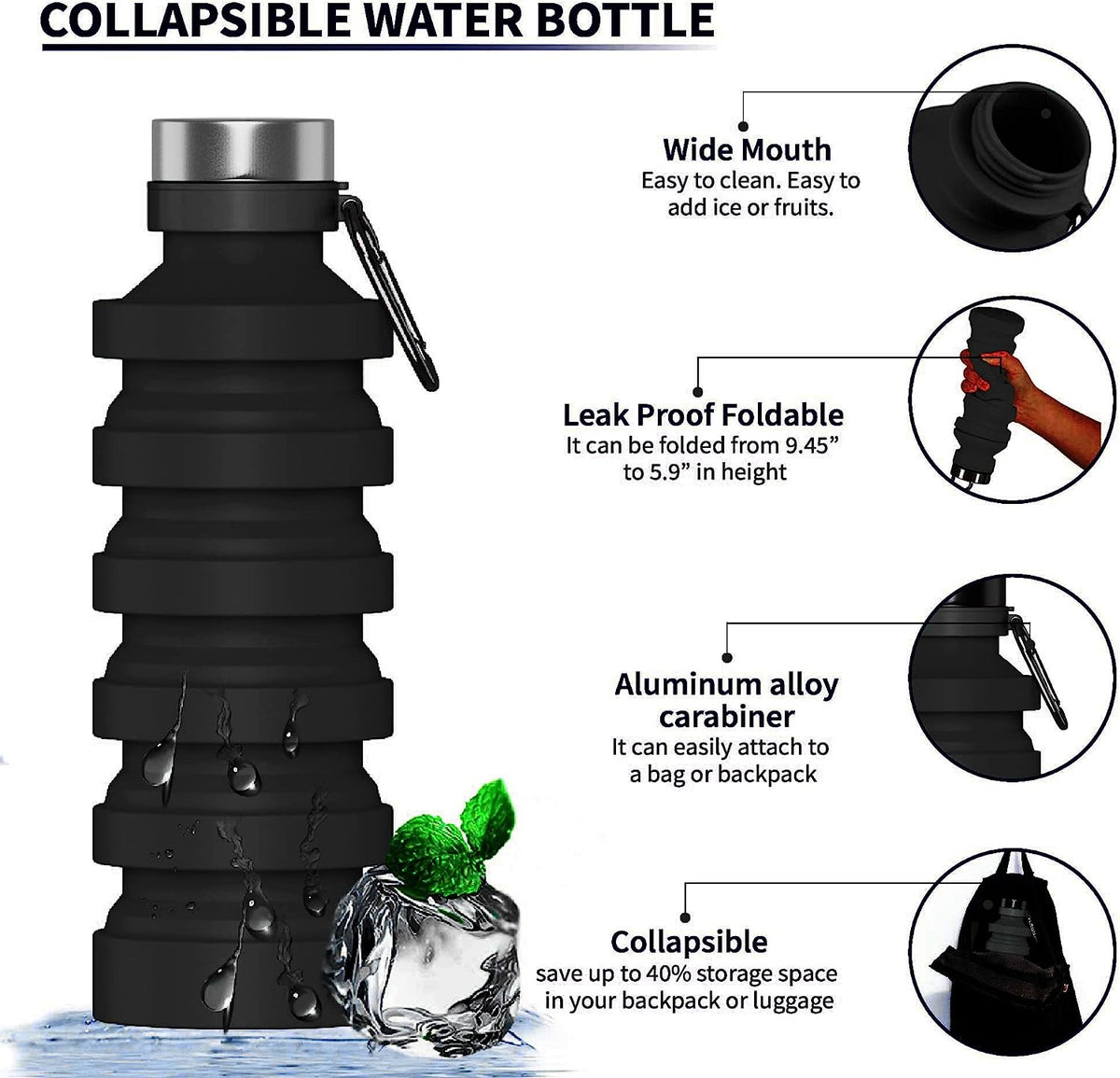 2 Pack Collapsible Silicone Water Bottle F4401