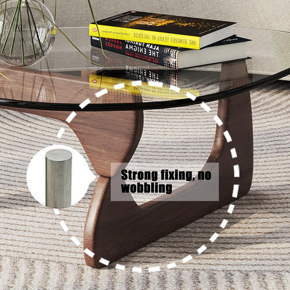 Glass Coffee Table with Solid Wood Base and Tempered Glass Top X284833