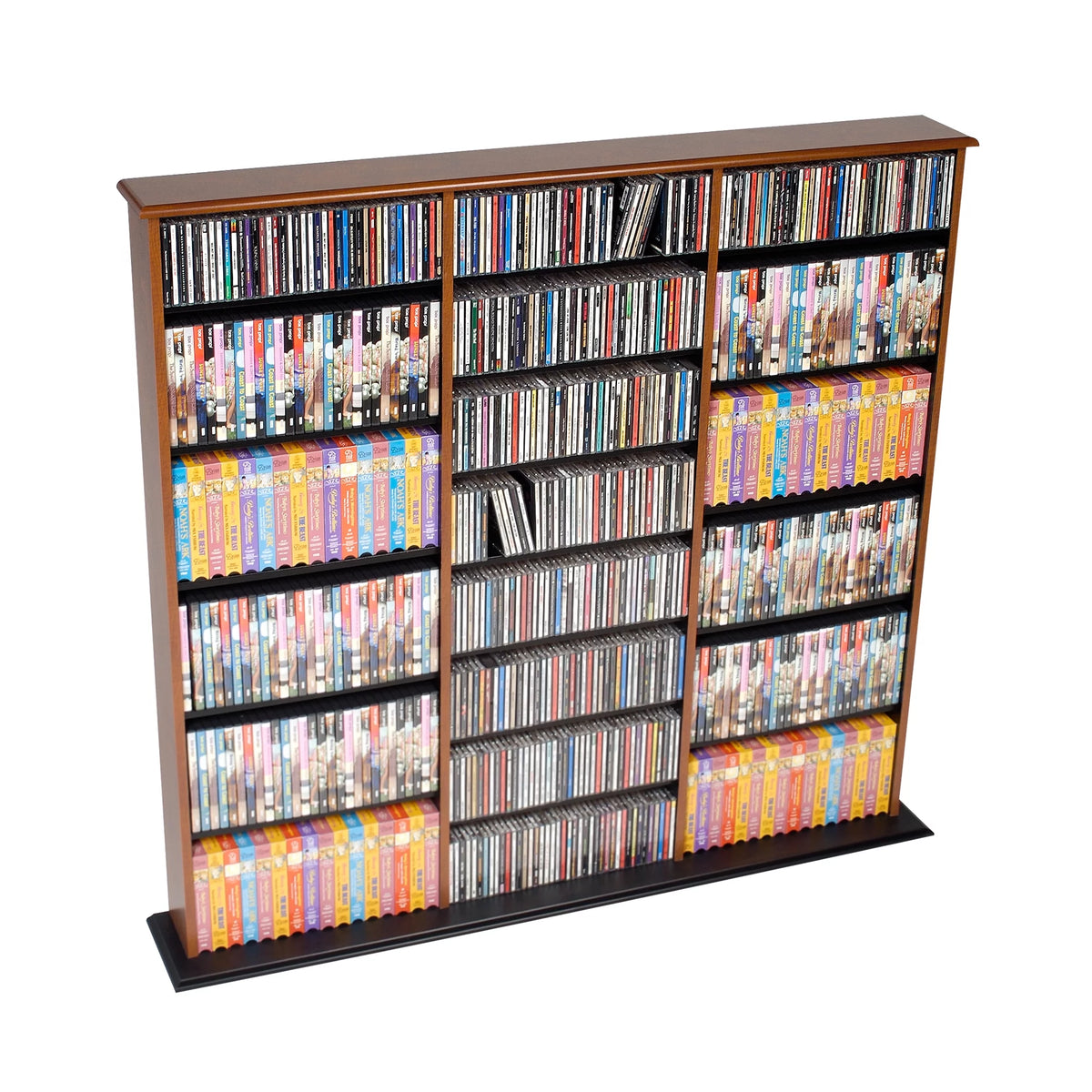 Triple Width Multimedia Wall Storage, Cherry and Black V486