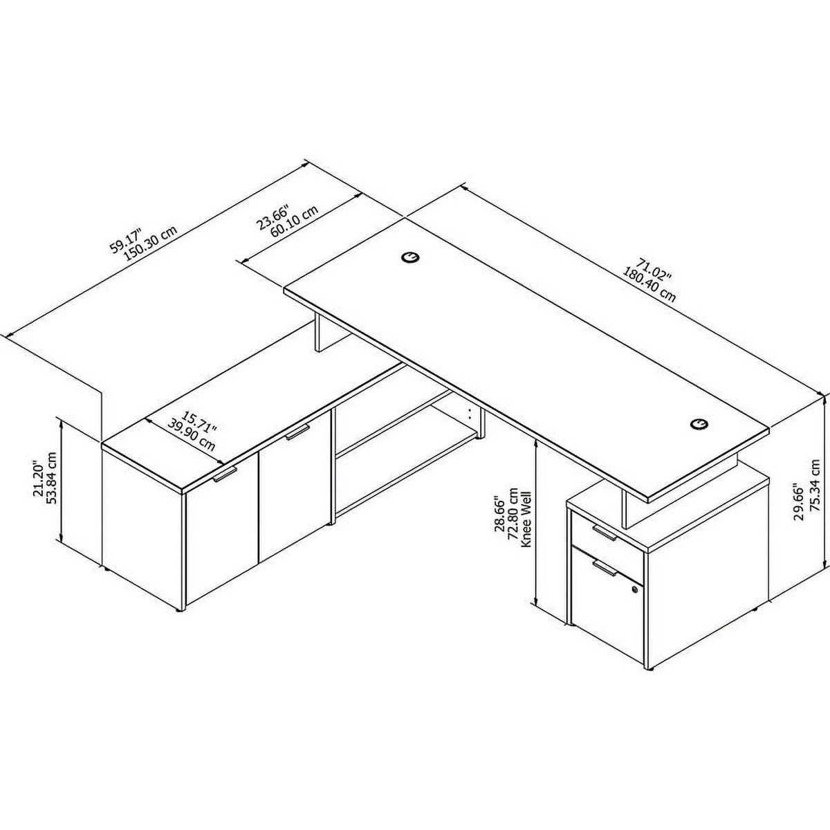 72" L Shaped Desk in White and Storm Gray N258695