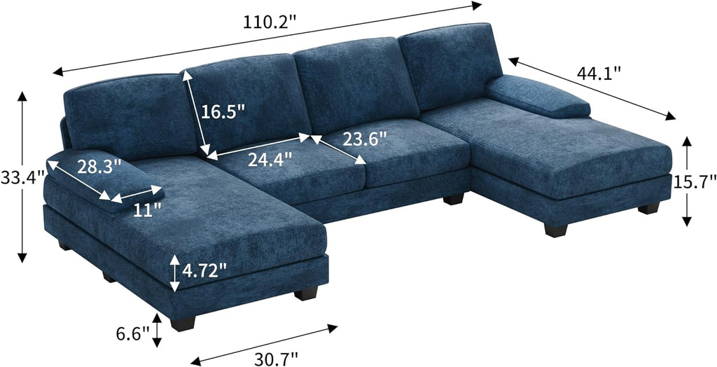 Blue Modular Convertible Sectional Sofa Couch with Double Chaise K932