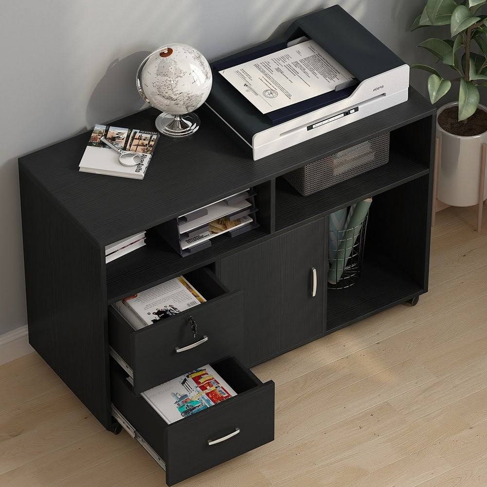 Black & White 2 Drawer Mobile File Lateral Cabinet B855392
