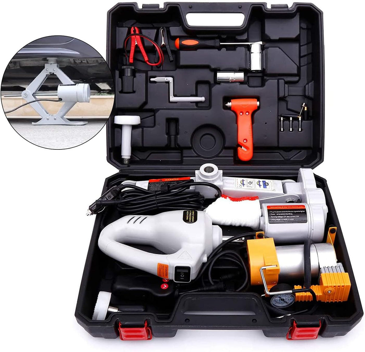 Electric Car Jack Kit 12V 3 Ton with Impact Wrench and Tire Pump I627