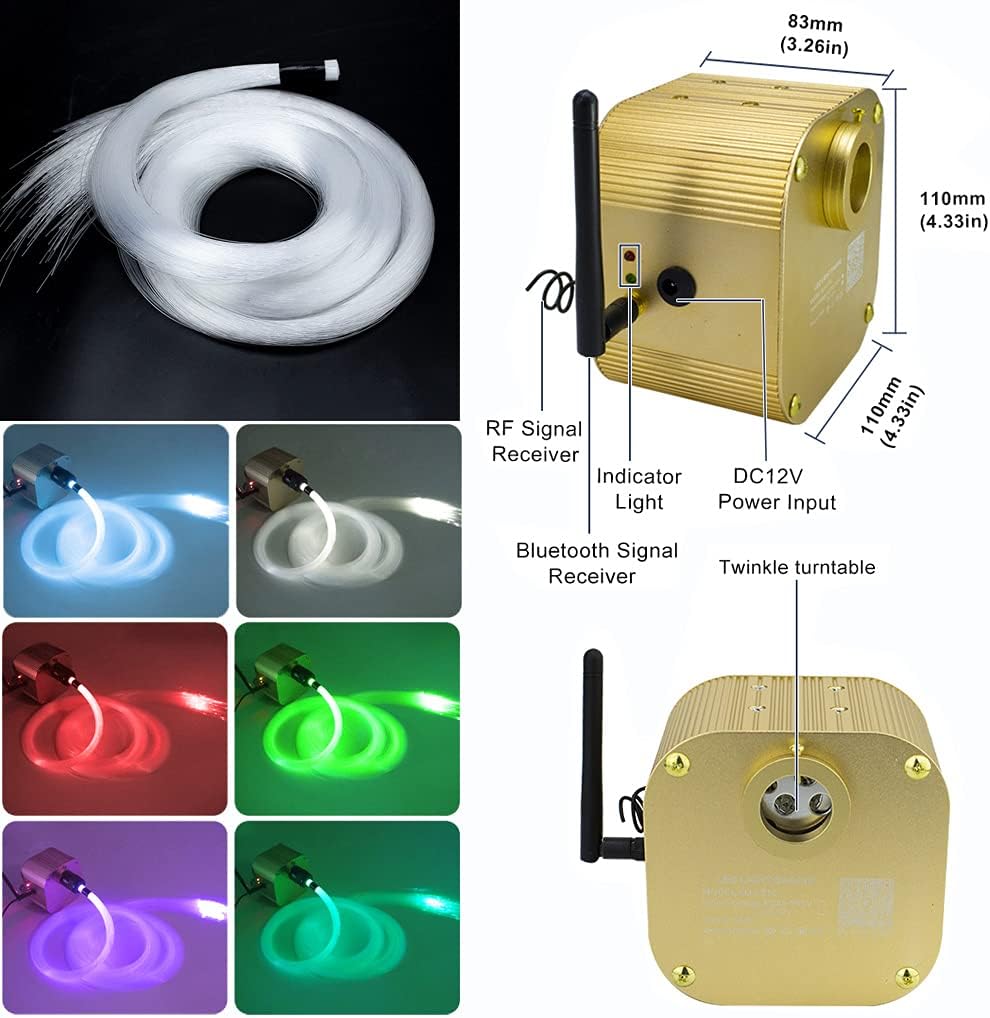 Bluetooth Fiber Optic Star Ceiling Lighting Kits Mixed 335pcs 13.1ft Fiber Strands End Glow RGBW Music Mode Light Source O332458
