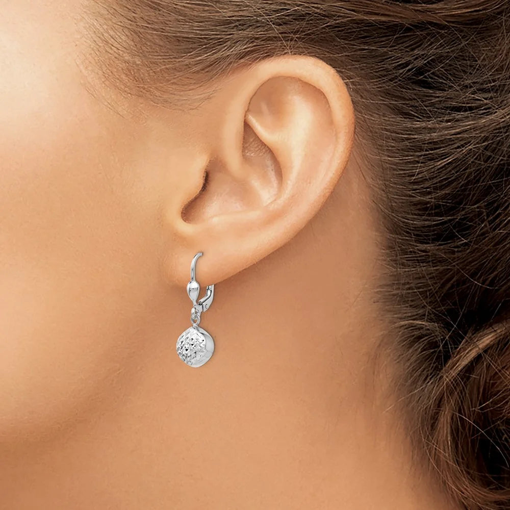 14 Karat White Gold Diamond-cut Dangle Leverback Earrings B512521