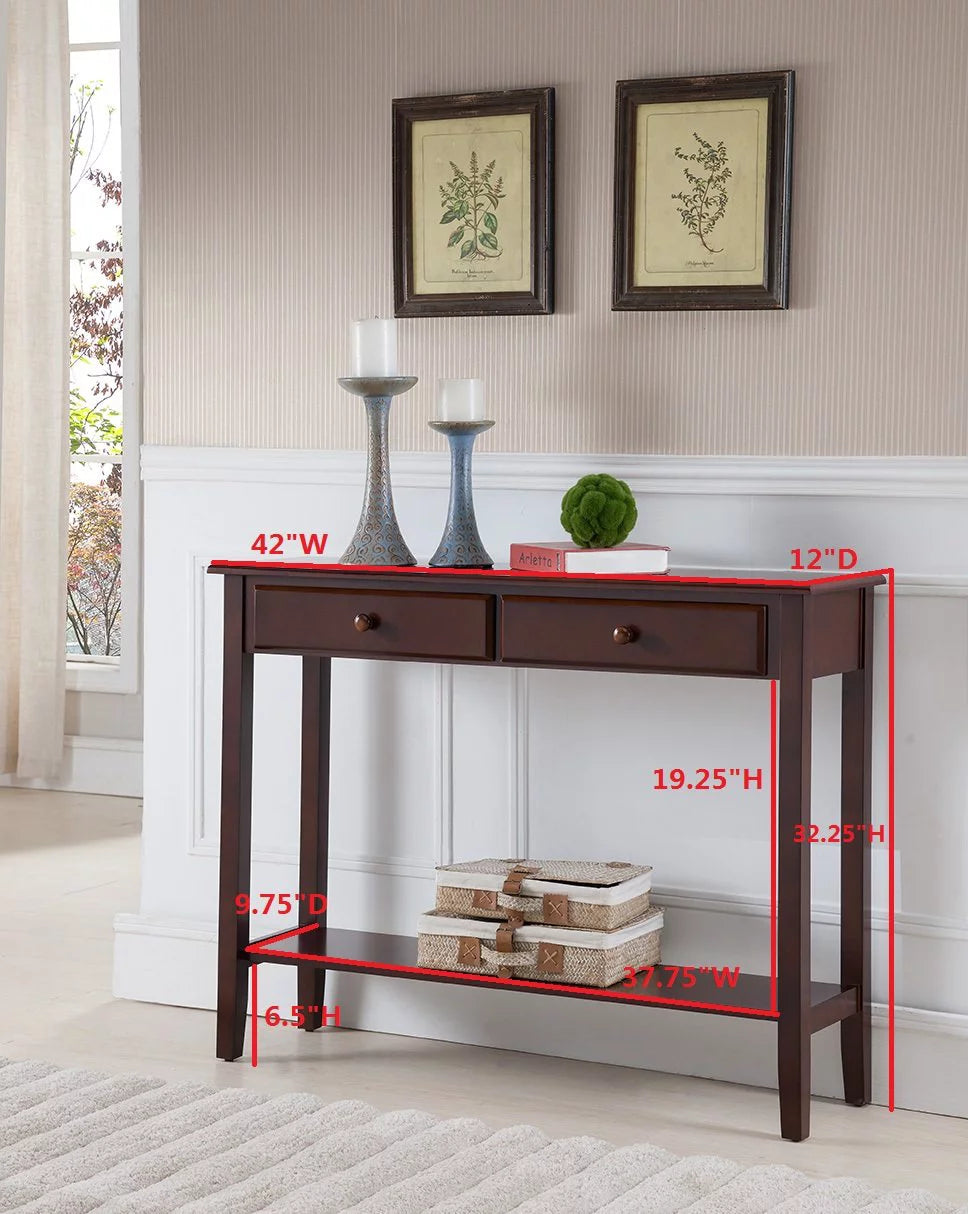 Wood Console Entryway Table with 2 Drawers & Lower Shelf U225