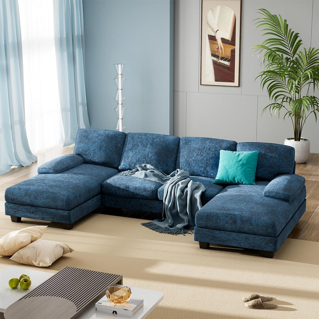 Blue Modular Convertible Sectional Sofa Couch with Double Chaise K932