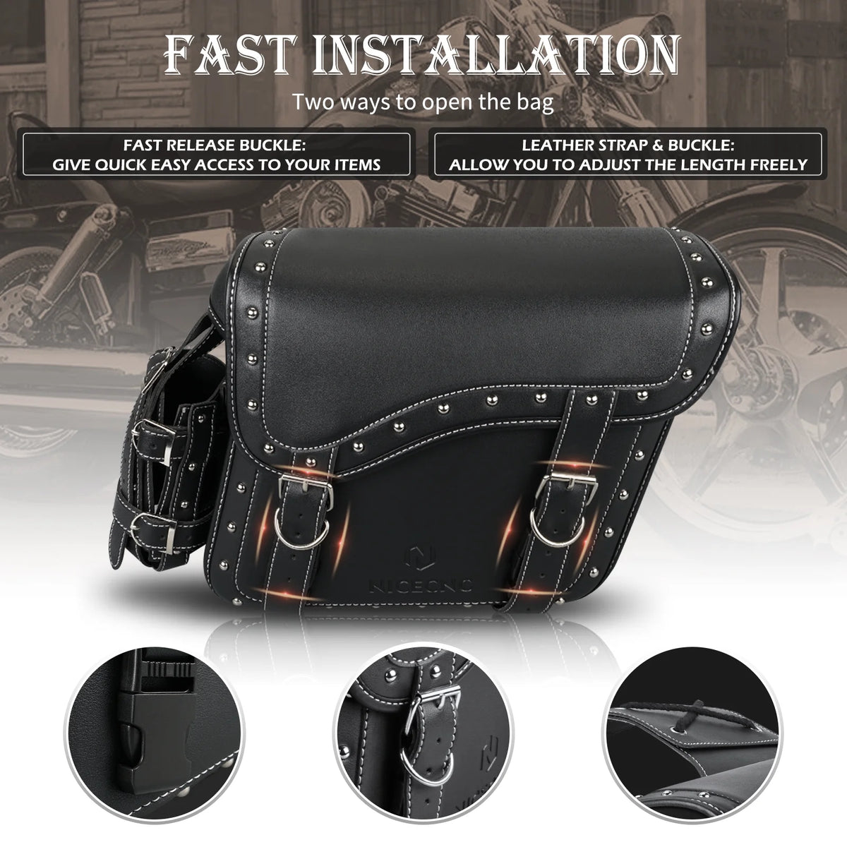 Large Black PU Leather Saddlebags 35L with Cup Holder T869