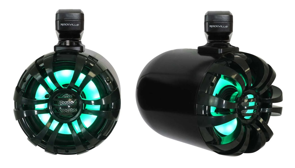 6.5" LED Swivel Black Marine Wakeboard Speakers with Receiver Amp Wires C176054