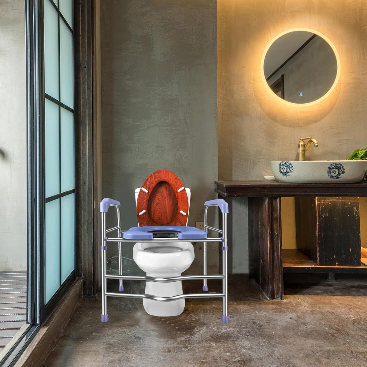 Raised Toilet Seat with Handles 400lbs, Adjustable Height D942