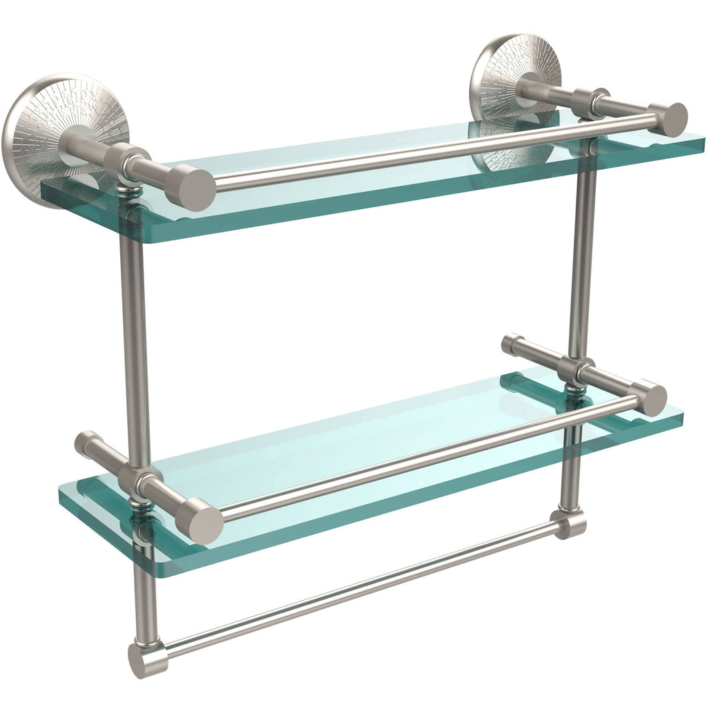 Satin Nickel 16 inch Double Glass Shelf with Towel Bar S21287
