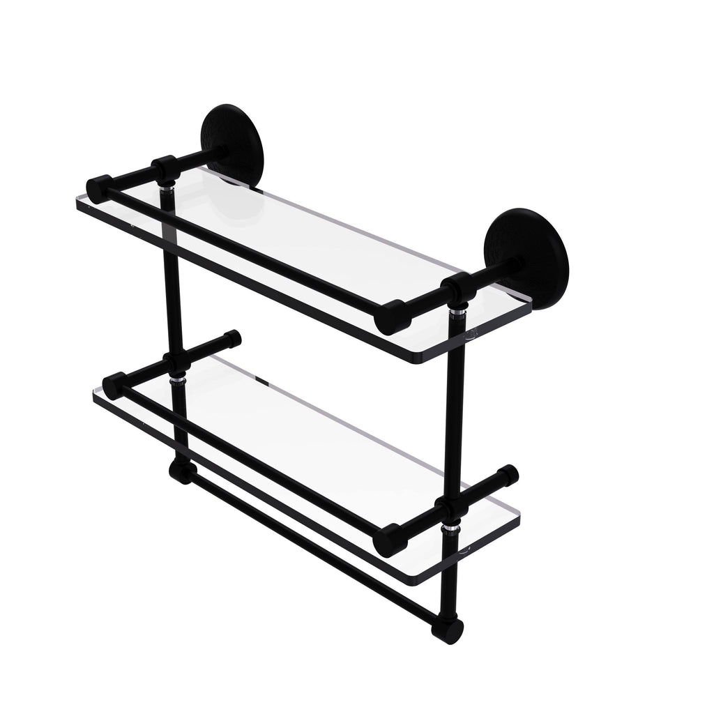 Satin Nickel 16 inch Double Glass Shelf with Towel Bar S21287