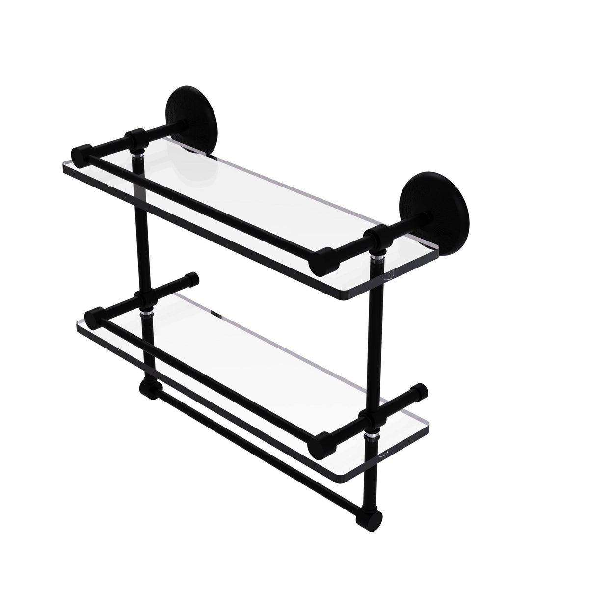 Satin Nickel 16 inch Double Glass Shelf with Towel Bar S21287
