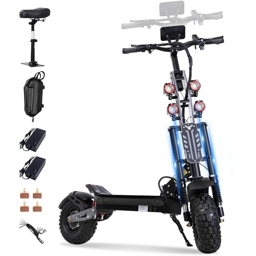 Electric Scooter 7000W Brushless Motor 60V 33Ah Li-Ion Battery 13" All Terrain Tires Full Suspension Adjustable Handlebar Height with Seat I6297