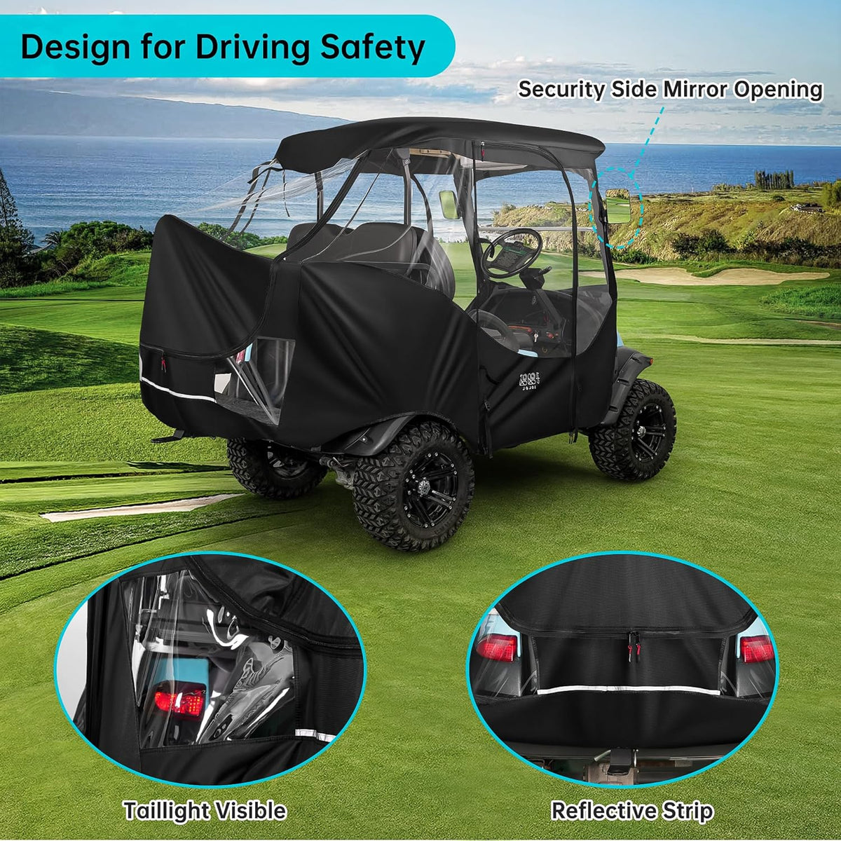 4 Passenger Golf Cart Enclosure with 4-Sided Clear Window 420D Rain Cover Z81044