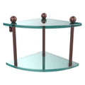 Two Tier Corner Glass Shelf Antique Copper I99646