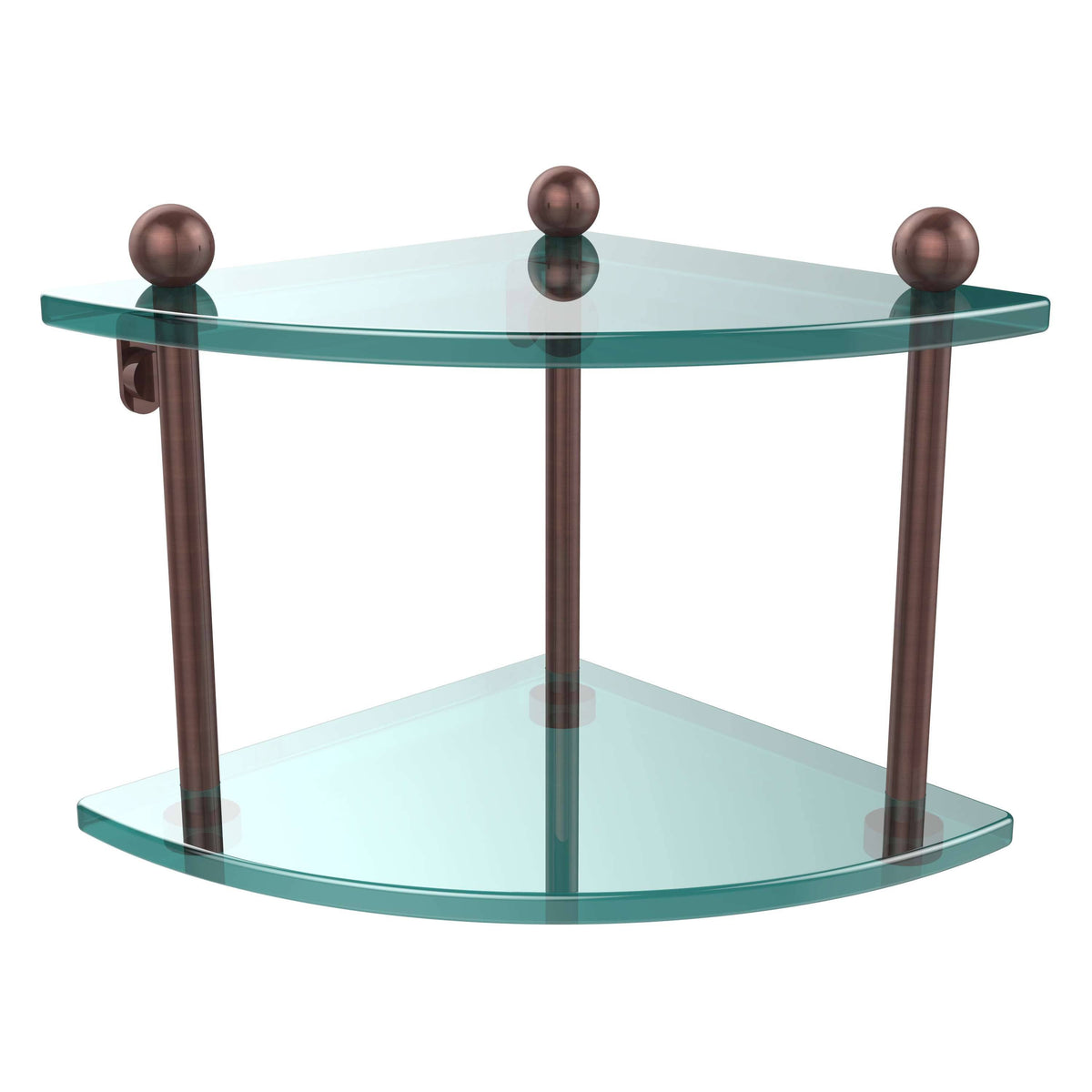 Two Tier Corner Glass Shelf Antique Copper I99646