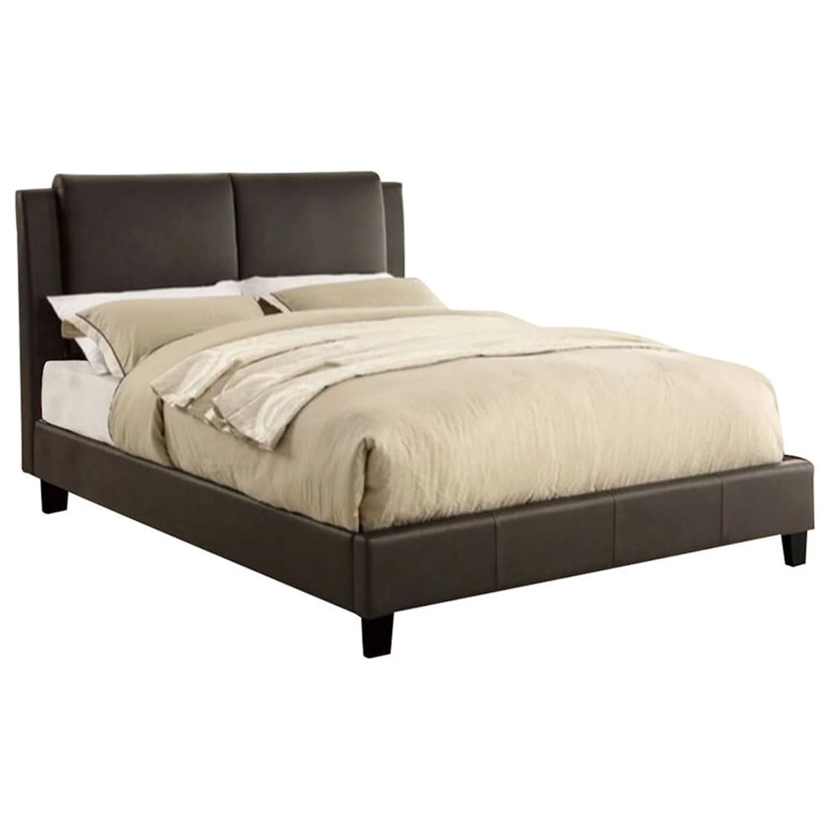 Wooden Queen Bed with Brown PU Headboard E880