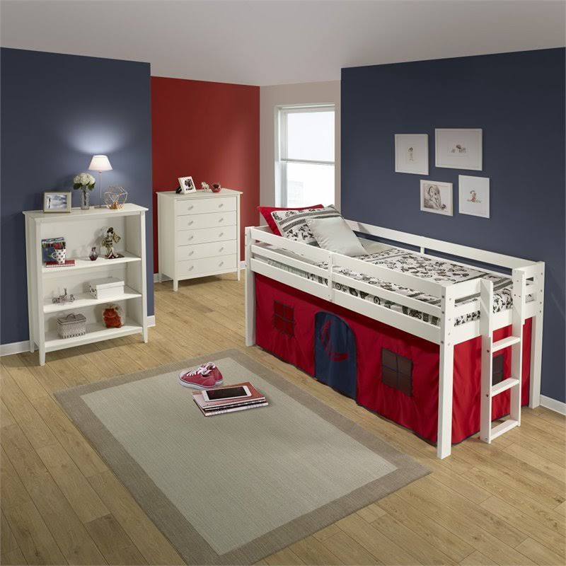 White Twin Junior Loft Bed with Playhouse Tent K243