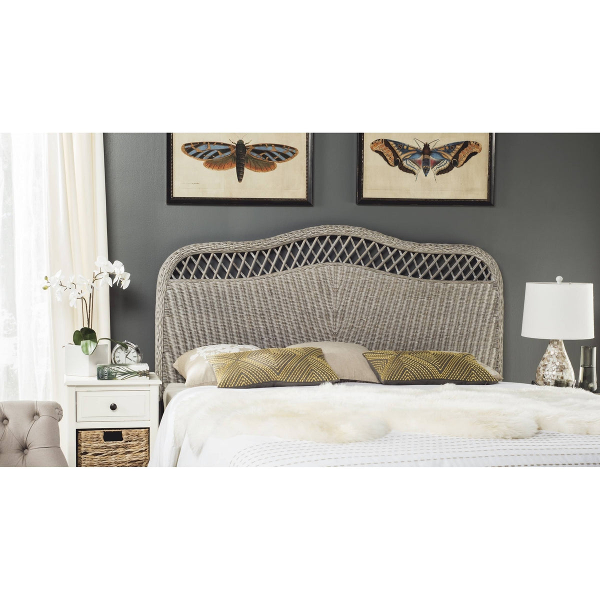 Antique Grey Rattan Full Headboard H19201