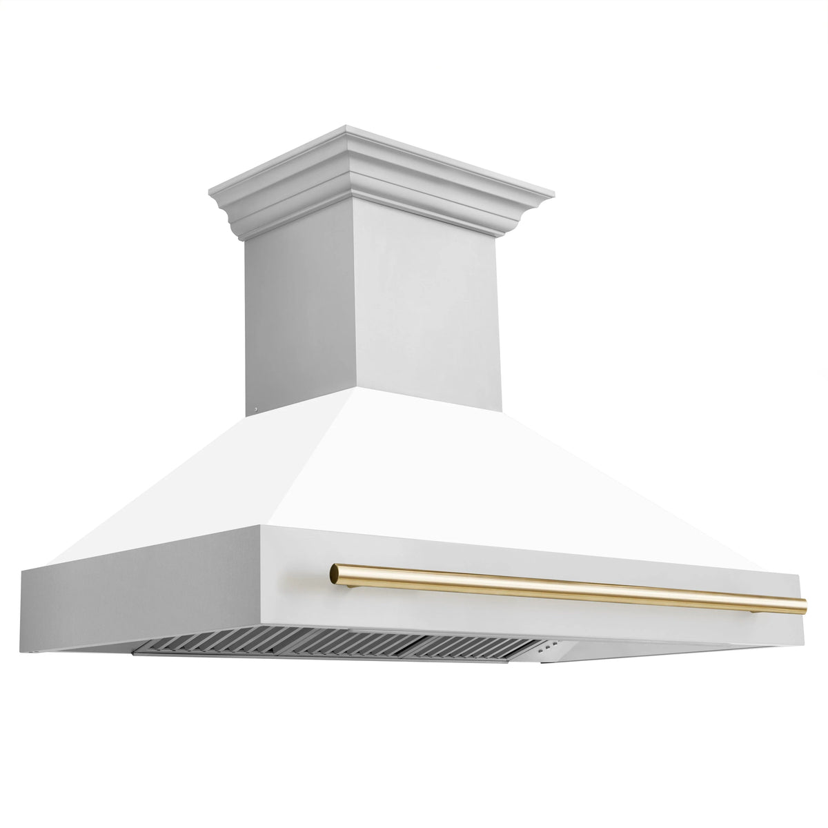 48 Inch Range Hood with White Matte Shell and Gold Handle T740183