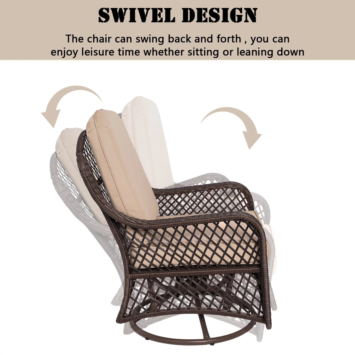 3-Pieces Patio Wicker Furniture Set with Side Table and Cushions X914