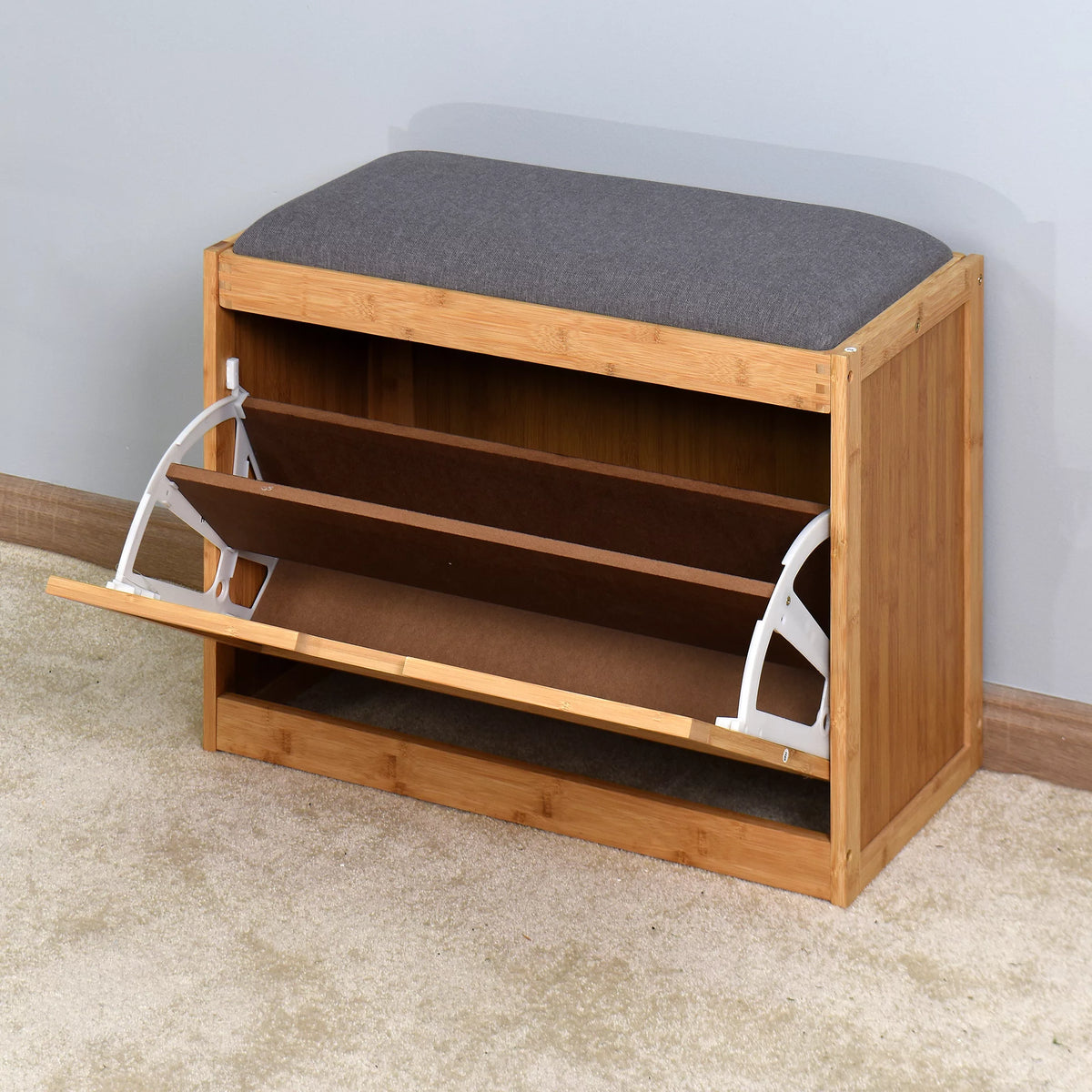 Narrow 2 Tier Bamboo Storage Bench Y51571