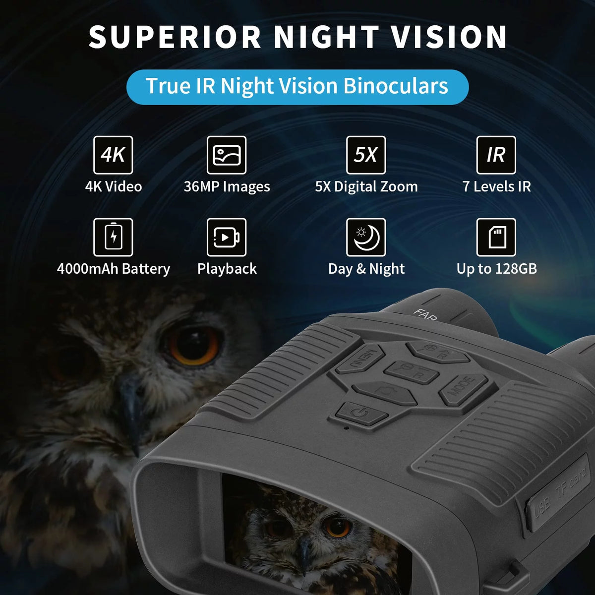 Night Vision Binoculars with 32GB SD Card 36MP 4K 5x Zoom X266