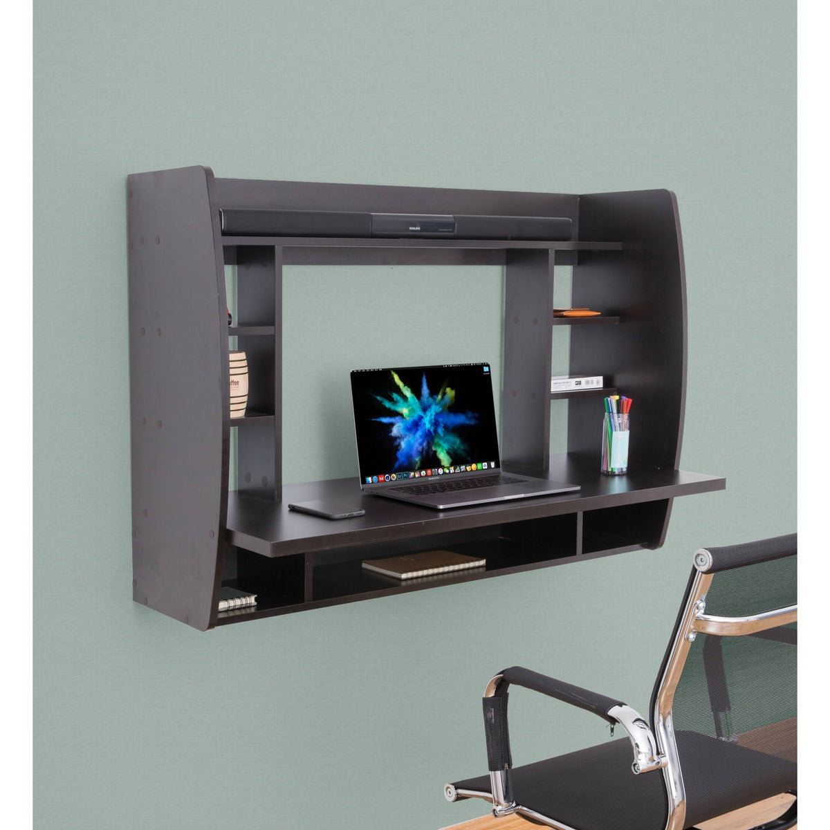 Wall-Mounted Laptop Desk with Shelves L36426