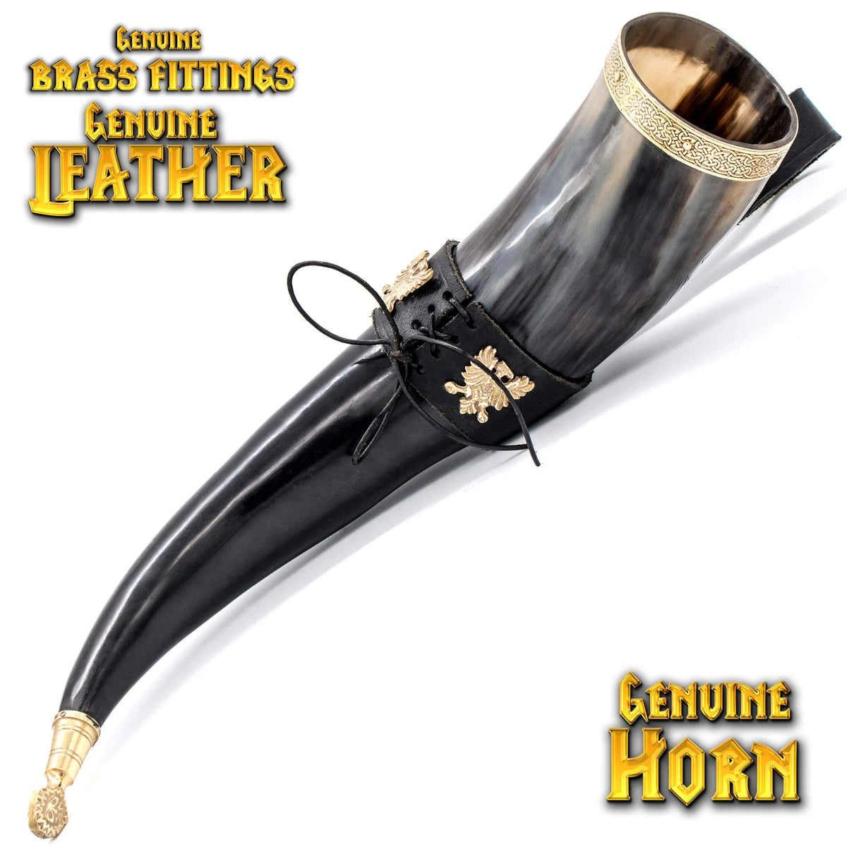Polished Viking Drinking Horn with Black Leather Holder D13623