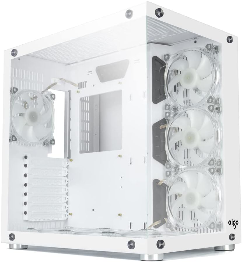 Black Mid Tower Computer Case with Tempered Glass Panel and 7PCS RGB Fans U578218