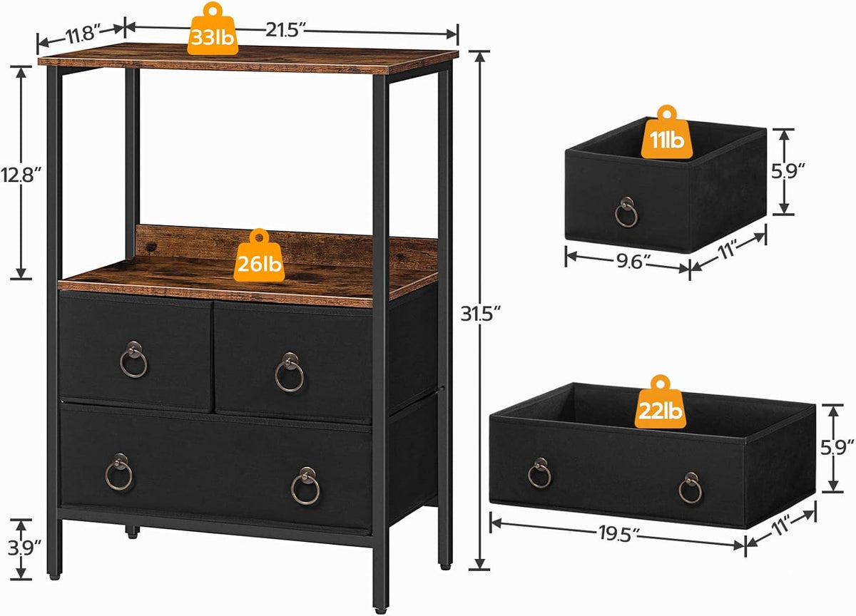 3 Drawer Steel Frame Storage Tower with Open Shelve Y1268