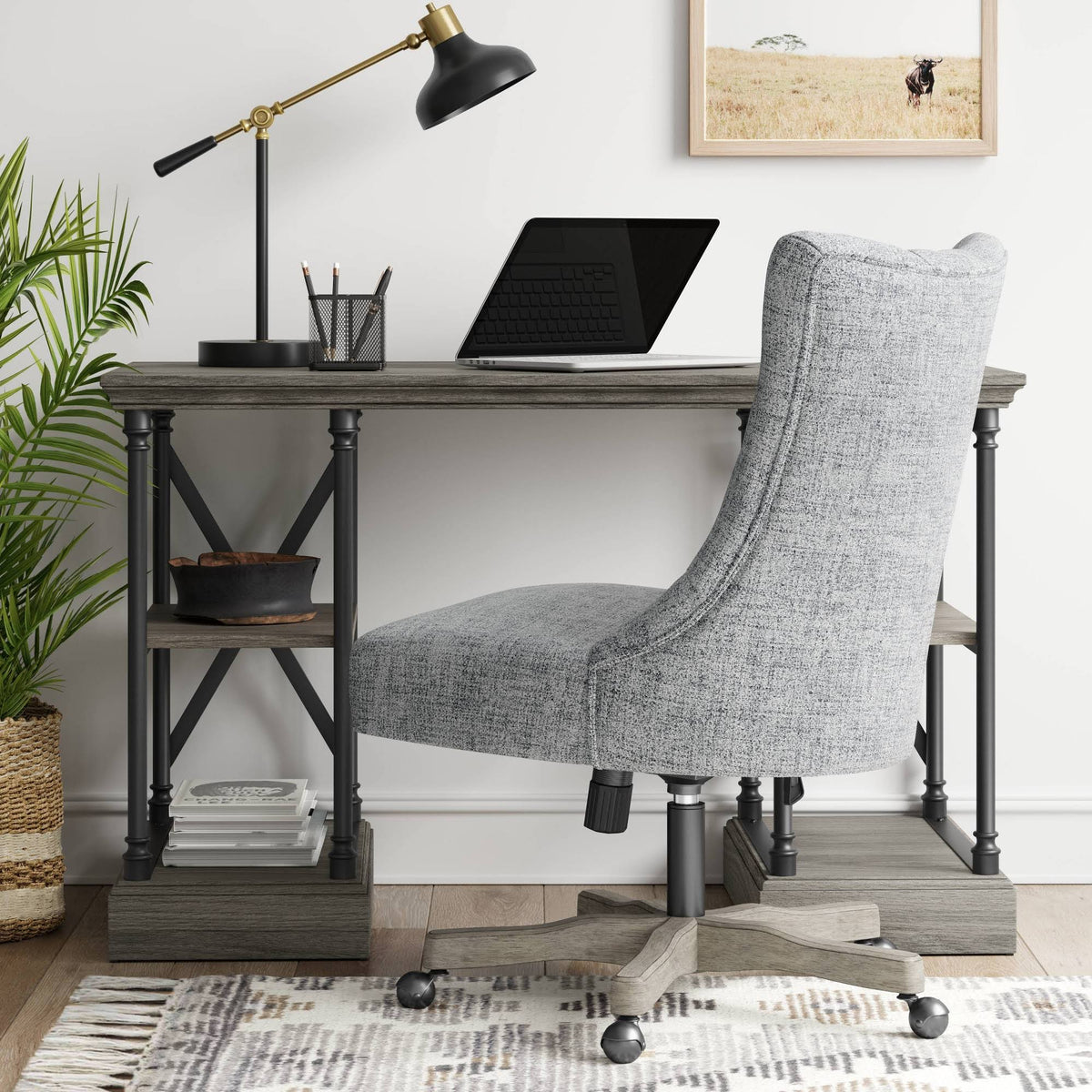 Tufted Back Office Chair Light Gray N9002