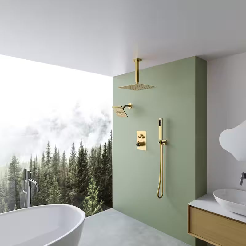Brushed Gold Thermostatic Ceiling Mount Shower Head Z19181