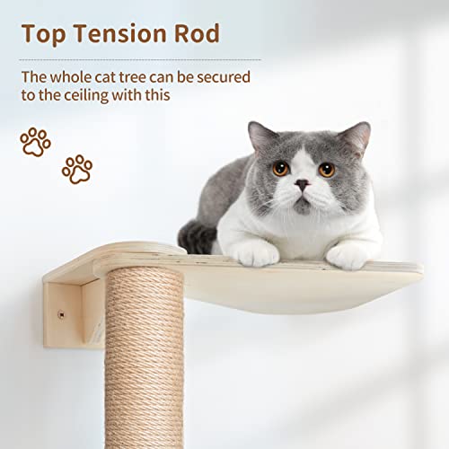 Wood Cat Tower Floor to Ceiling Adjustable with Natural Sisal Rope J34855