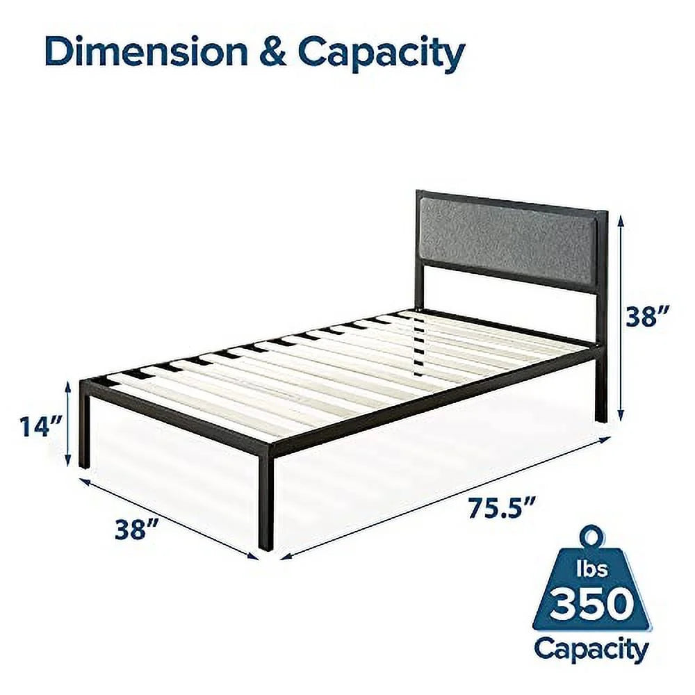 14" Steel Platform Bed Frame with Upholstered Headboard, Twin P615