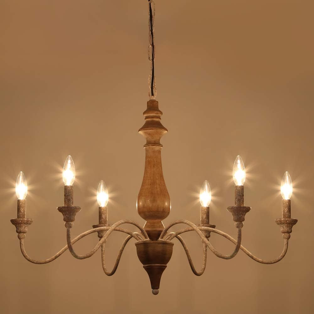 6 Light Rustic Candle Chandelier with Imitation Wood Finish O664147