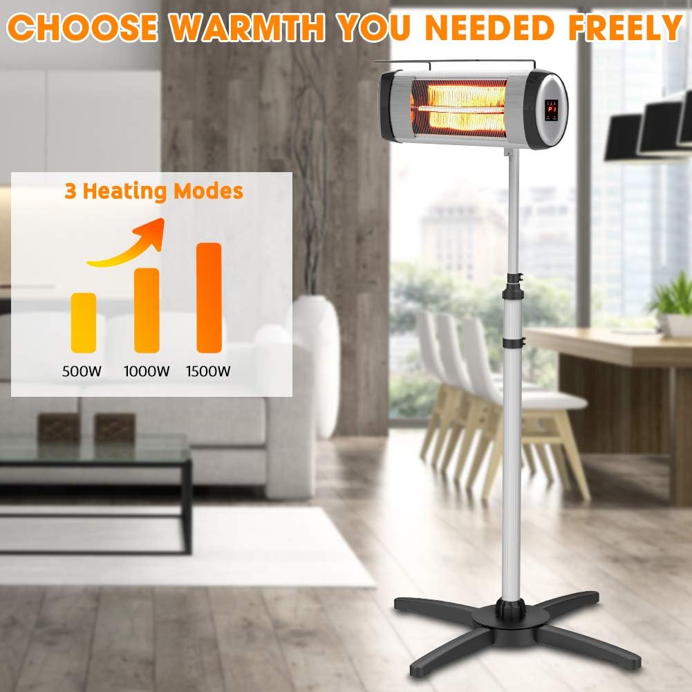 Electric Infrared Patio Heater, Freestanding with Remote Control and 24H Timer A682850