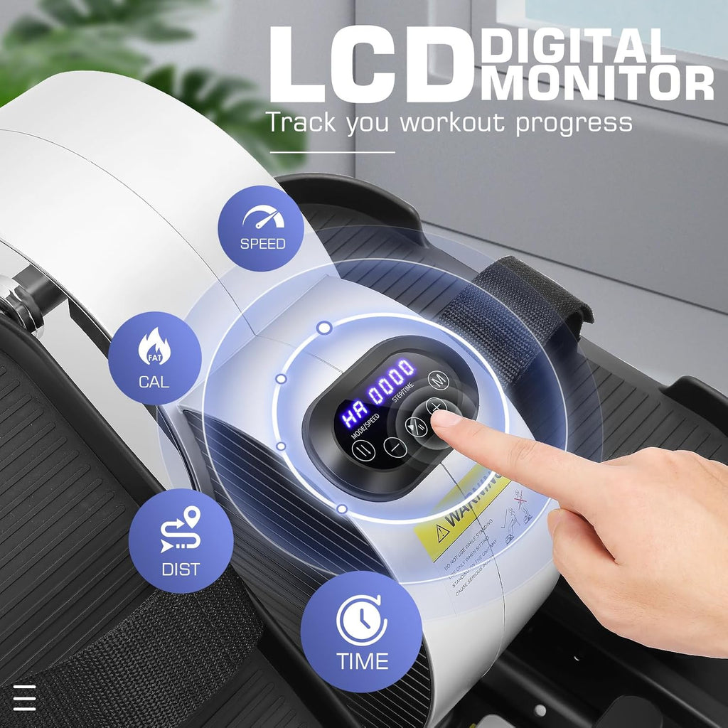 Under Desk Elliptical, Electric Seated Foot Pedal Exerciser with LCD Display Monitor, Remote Control M884