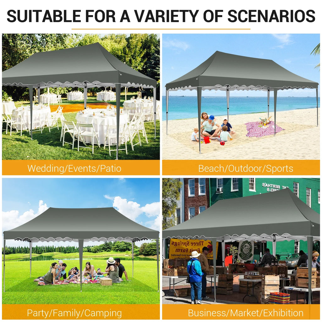10' x 20' Pop Up Canopy Tent with 6 Removable Sidewalls, Carry Bag, 4 Sandbags, Gray L841