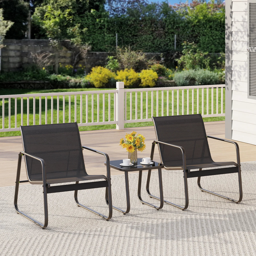 Patio Chairs Set with Glass Coffee Table and Gray Cushion B7215