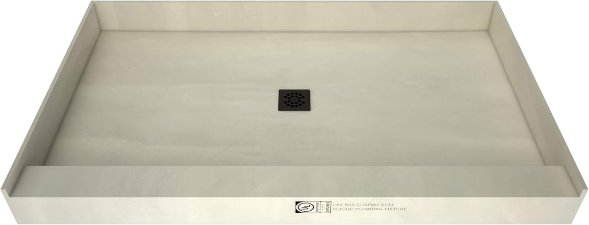 Shower Pan Kit with Flashing, Right Drain, Single Curb Shower Base, 2" PVC Drain and Grate Included, 48" Width x 42" Depth F5387