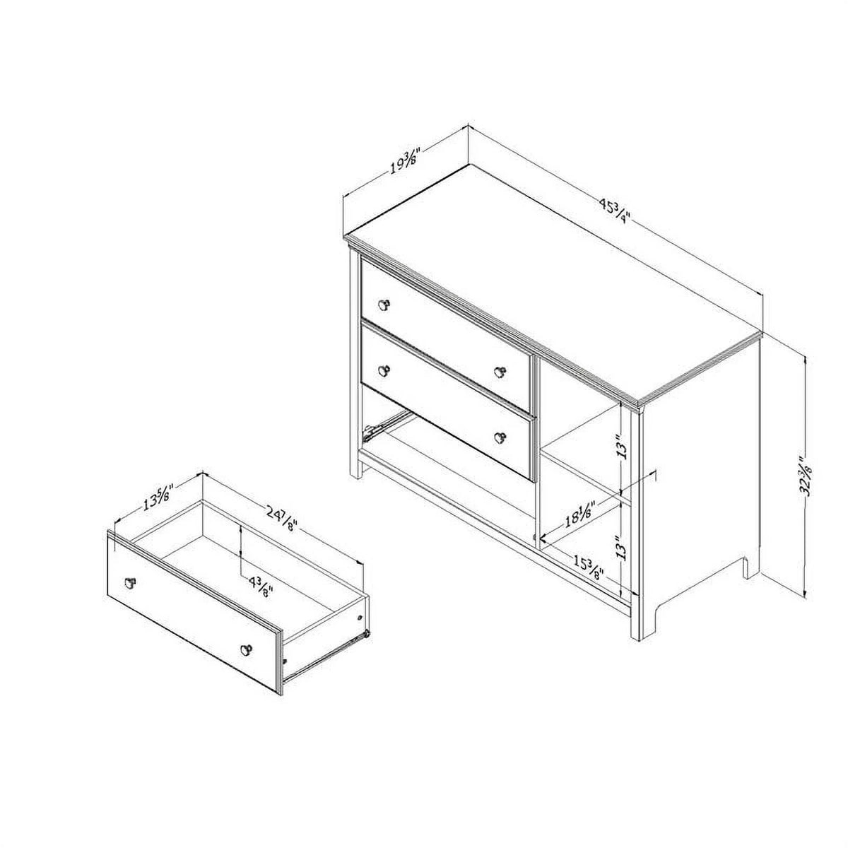 White 3 Drawer Wood Dresser with Basket F542