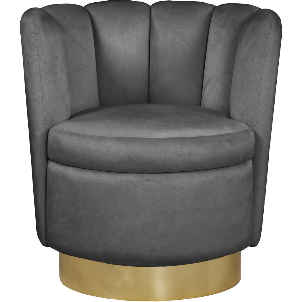 Velvet Upholstered Accent Chair with Gold Steel Swivel Base Y314751