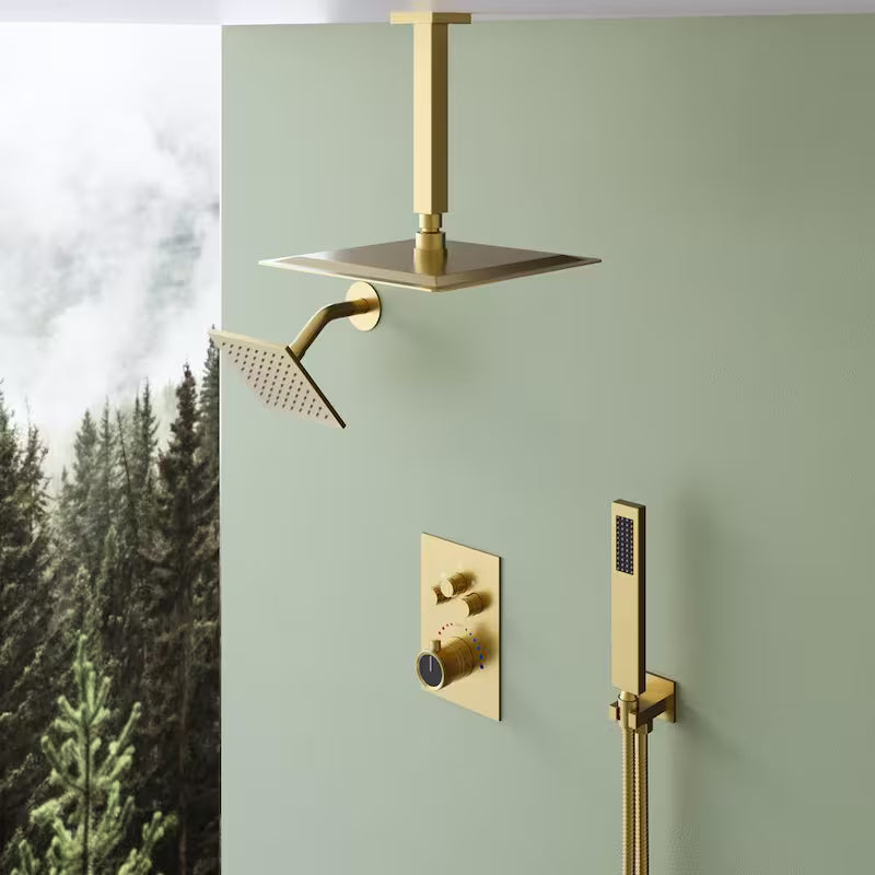 Brushed Gold Thermostatic Ceiling Mount Shower Head Z19181