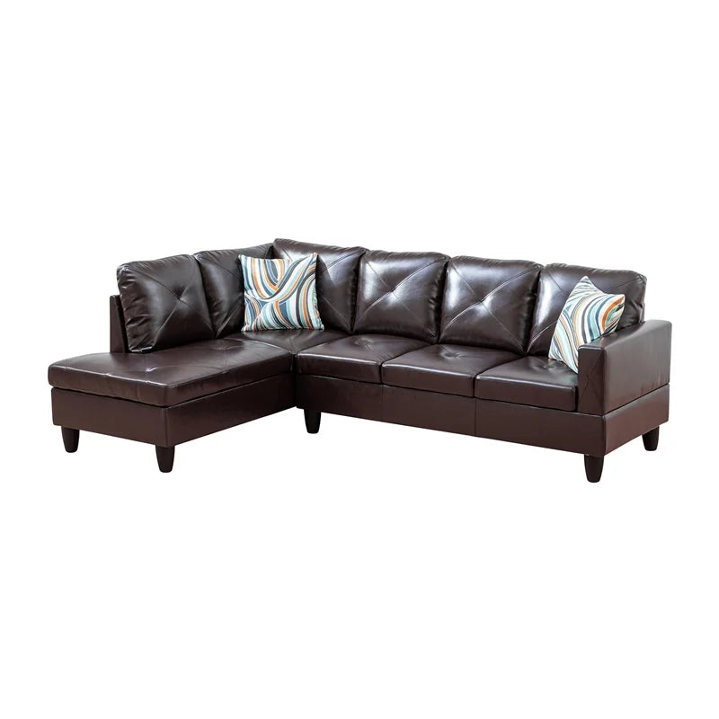 Faux Leather Left Facing Sectional Brown D22490