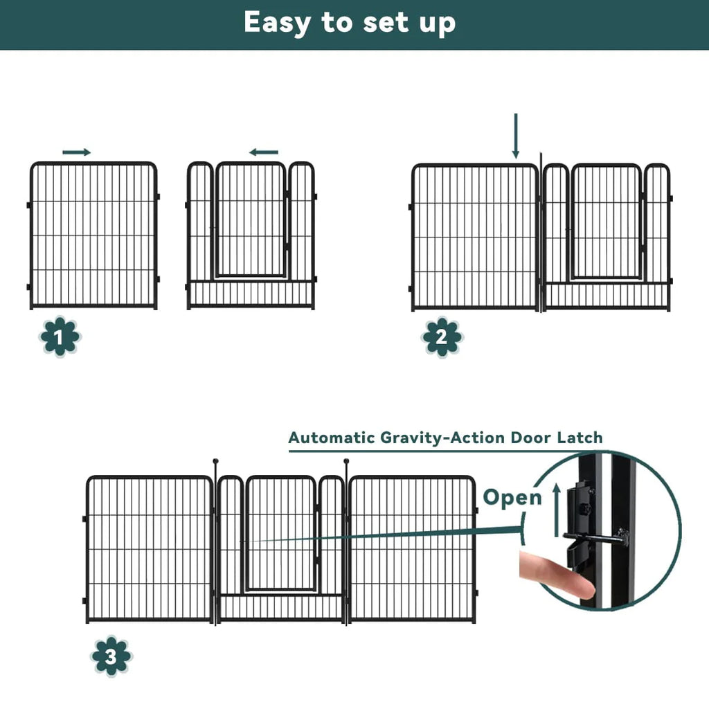 24 Panels 54ft x 32in Black Metal Garden Fence with 2 Gates K410652