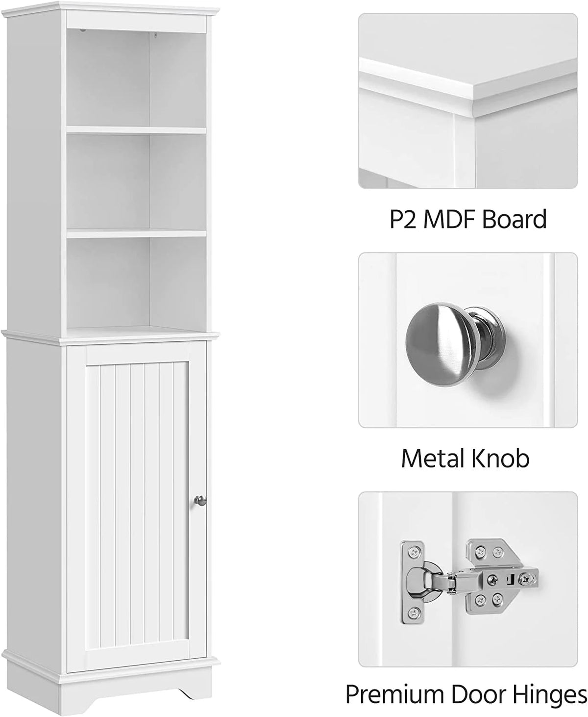 Tall White Bathroom Floor Cabinet with 3 Shelves G3134